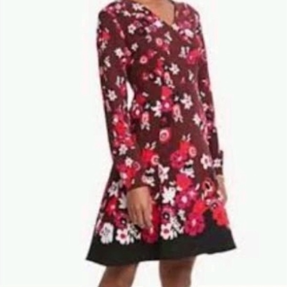 NWT ANN TAYLOR FACTORY Floral Print Boho Bordeaux Flare Mini Dress Size 4